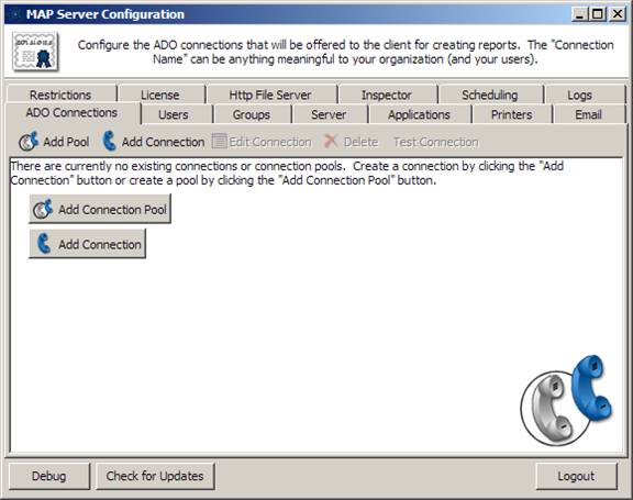 MAP Server Configuration - ADO Connections