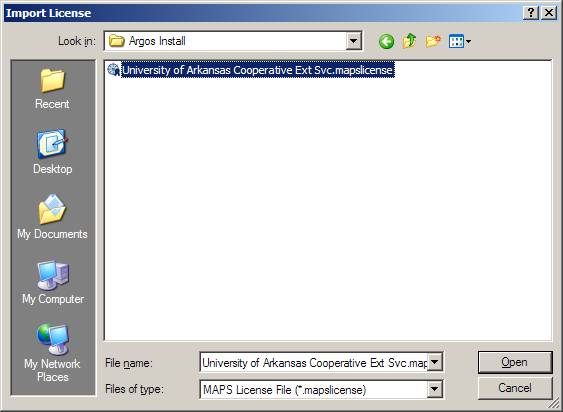 Import License - University of Arkansas Cooperative Ext Svc.mapslicense selected