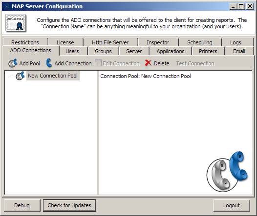 MAP Server Configuration - New Connection Pool Selected