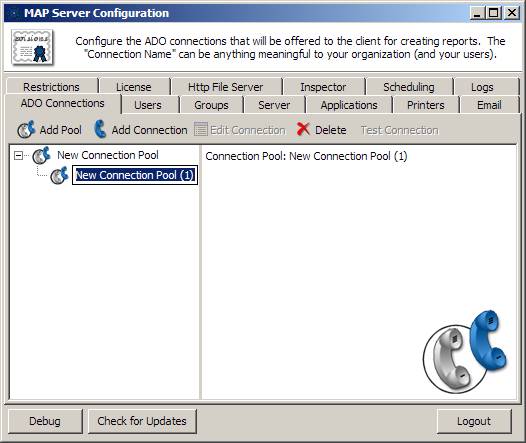 MAP Server Configuration - Create New Connection Pool