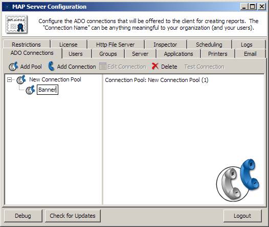 MAP Server Configuration - Creating the Banner Connection